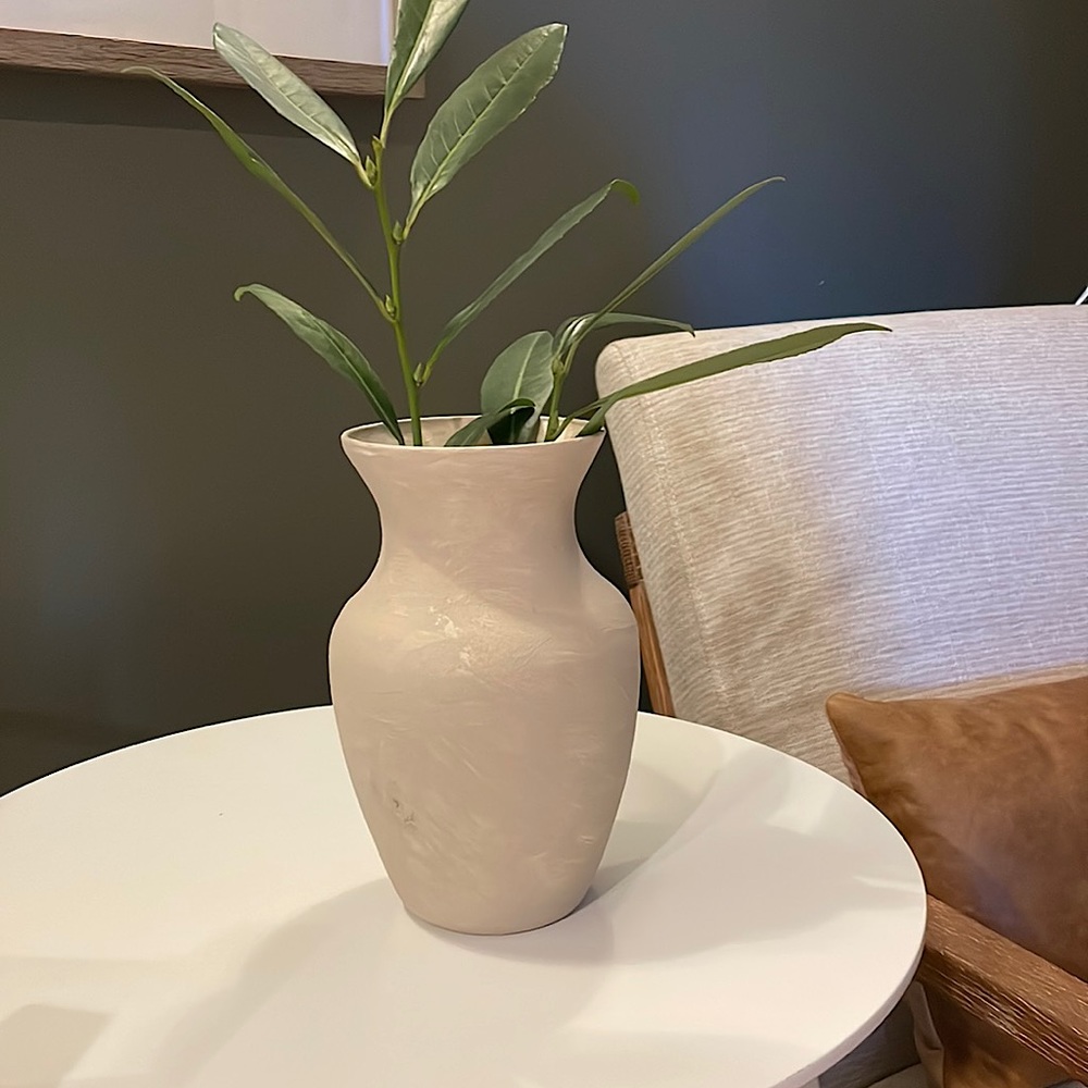 Glass vase with ceramic finish